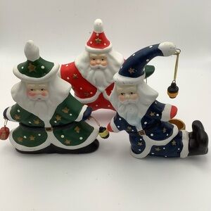 Ceramic Santa Candleholder Trio